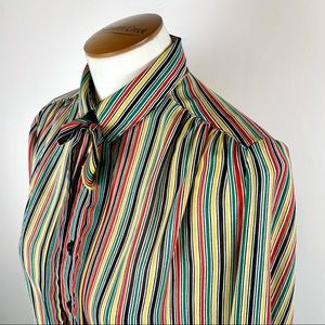 70s / 80s Bow Tie Secretary Stripe Blouse size medium